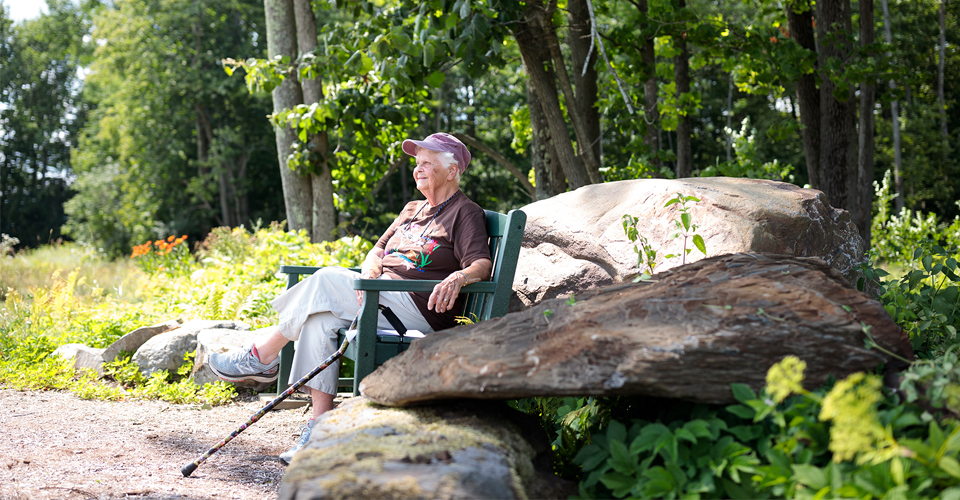 Resident Betty Edson enjoying the serenity of the landscape.